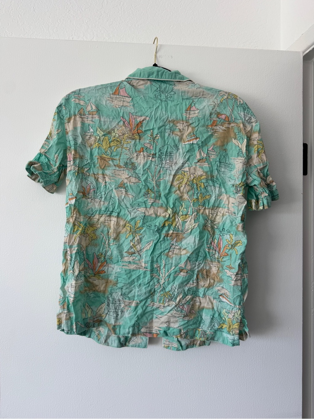 Cotton On Mint Tropical Button-Up Shirt | XS | Lightweight Vacation Tops - Picture 5 of 5